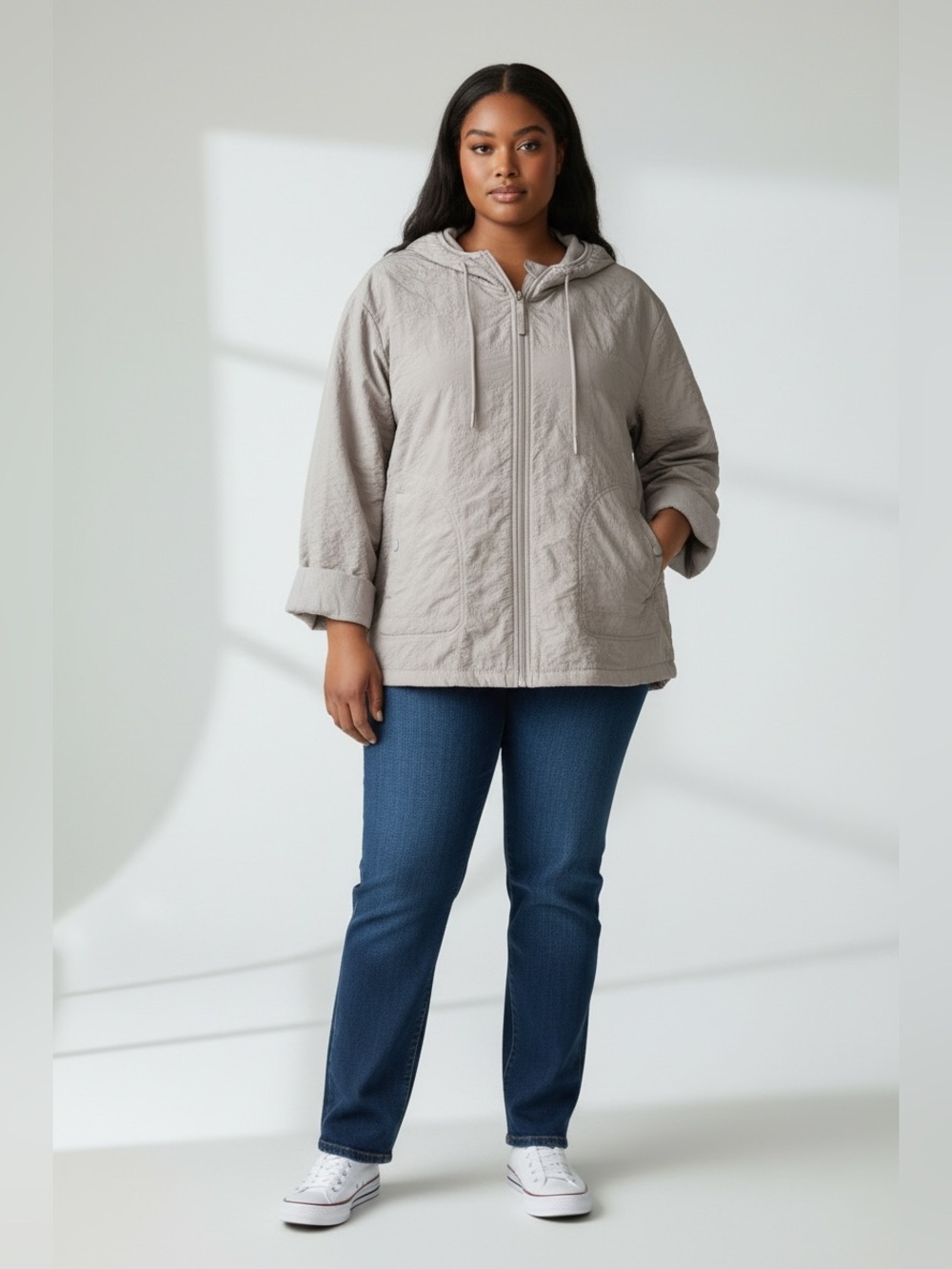 Avia Light Gray Hooded Utility Jacket
